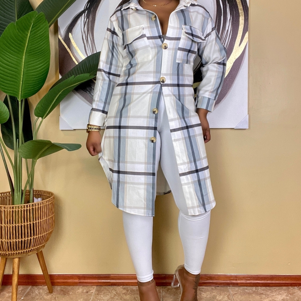 Jackie Plaid Print Jacket Coat Size L